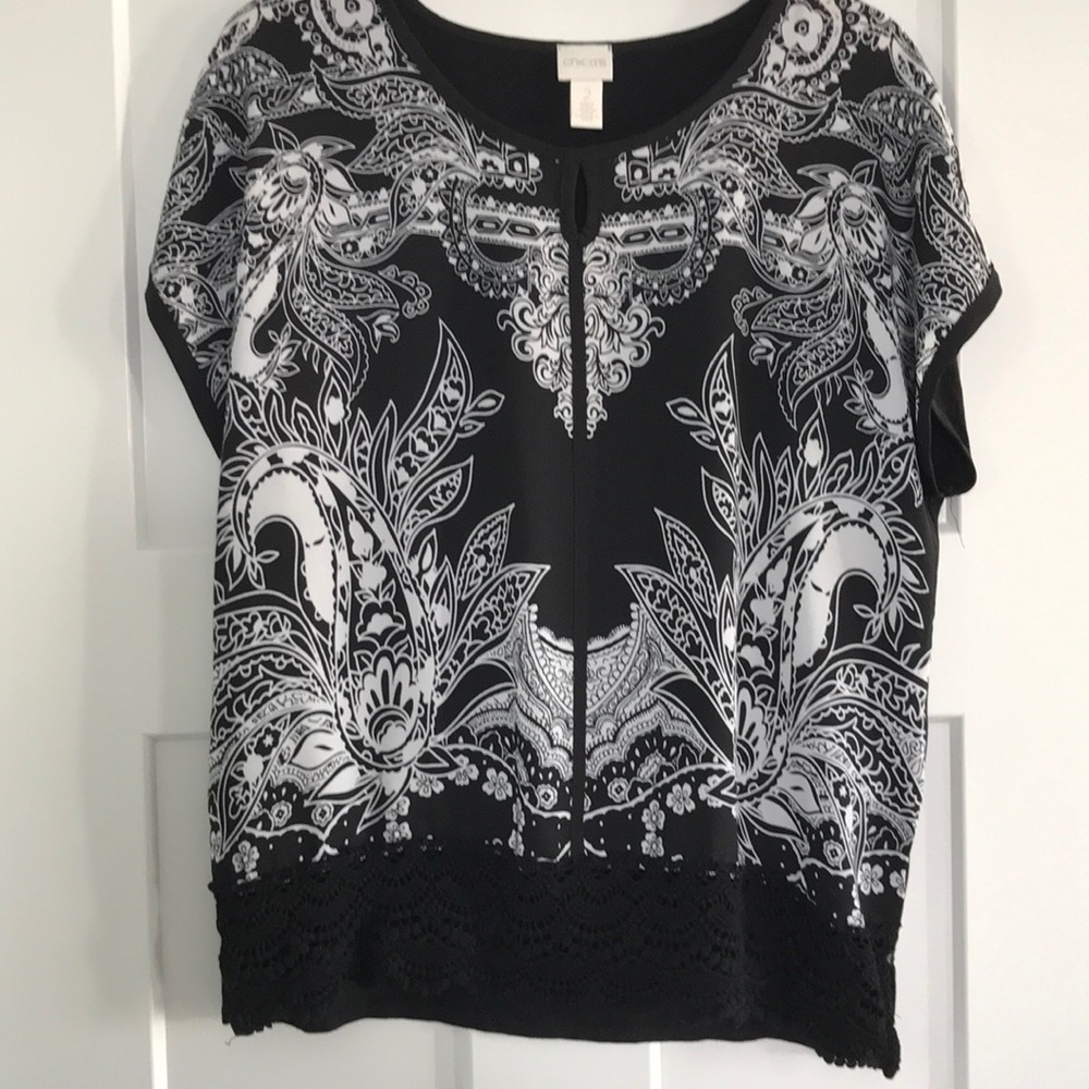 Chico’s black and white top with lace bottom